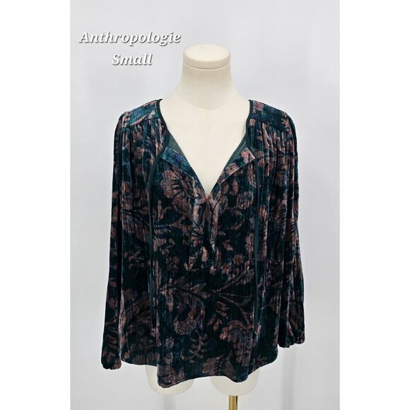 Anthropologie XI Faustine Floral Velvet Blouse – Size S - Fairycore/ Whimsigoth - Picture 1 of 8